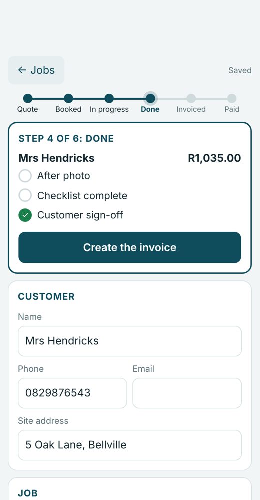 A job card on a phone